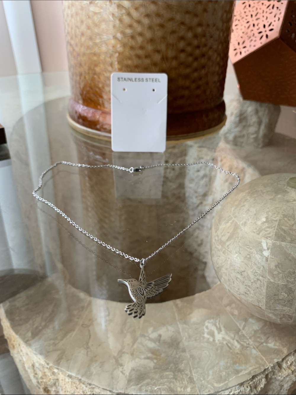 Stainless Steel Silver Hummingbird Pendant Necklace